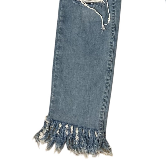 Free People We The Free Blue Ankle Cropped Fringe Jeans, Light Wash, Women’s 25 - Picture 4 of 10